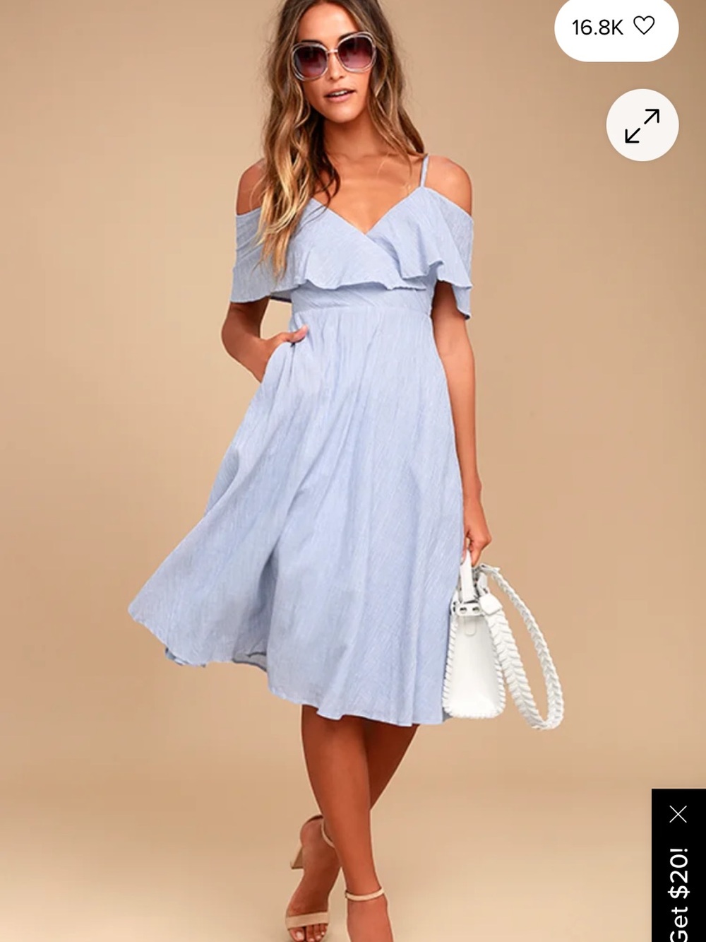 Lulus Yacht Rock Blue and White Striped Off-the-Shoulder Midi Dress - Picture 1 of 8